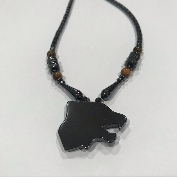 Necklace Hematite Wolf head pendant necklace , vintage - Picture 3 of 6